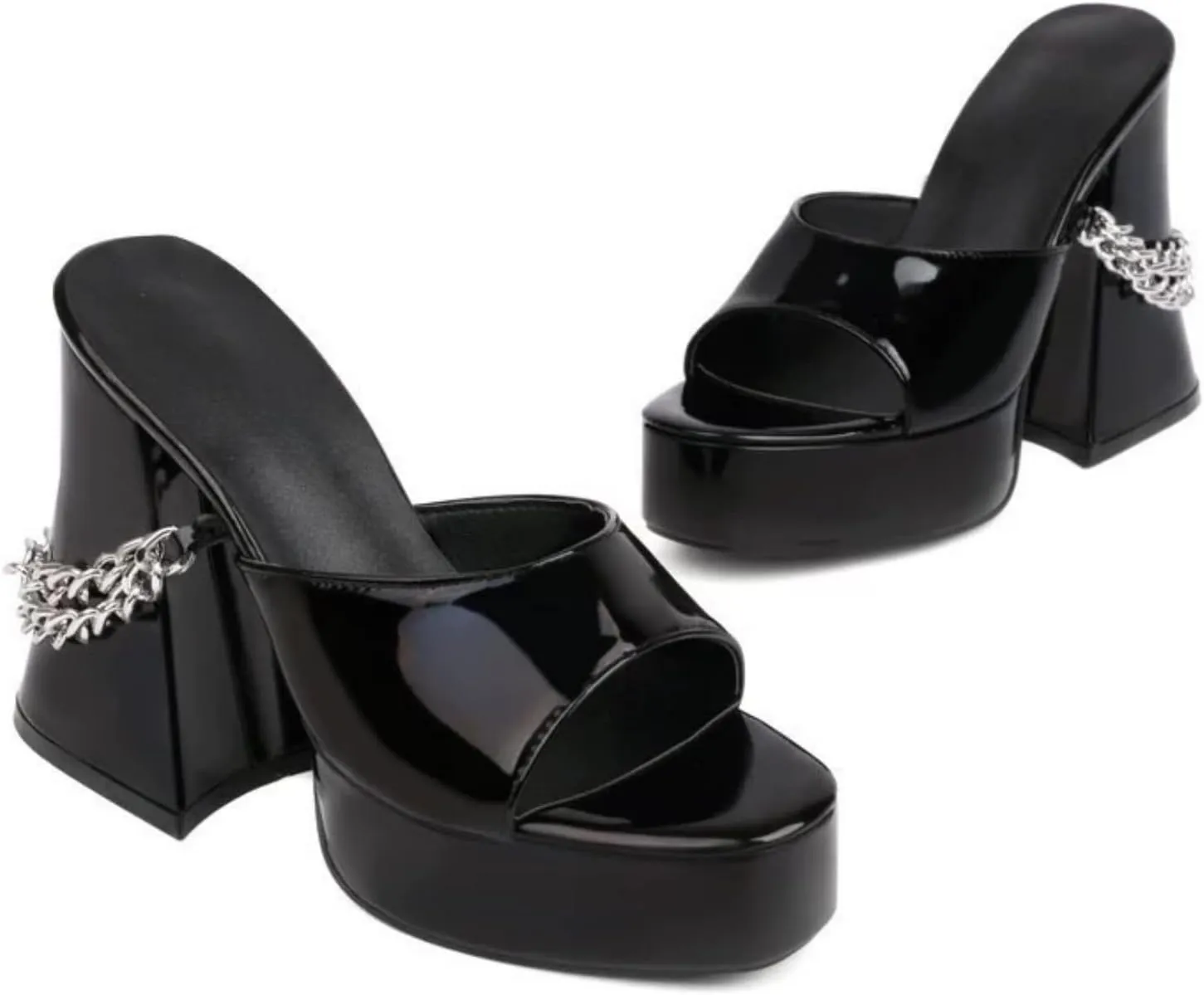 4.72" Platform Heel Sandals for Women with Y2K Punk Skull&Chain Straps Fashion Comfort Slip on Summer Sandals