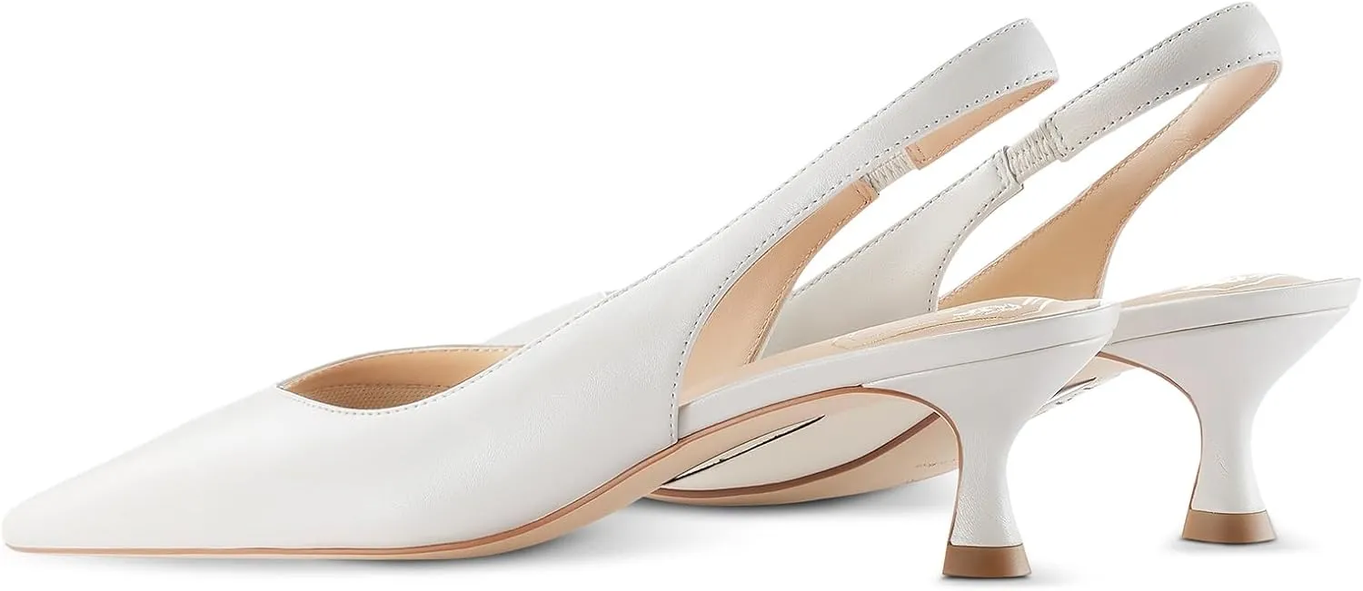 7or9 Women's Sandals Pointed Toe Slingback Kitten Heels Flared 2 Inch Low Pumps Dressy Wedding Air-Touch Foam Shoes - Black, White, Nude, Sparkly