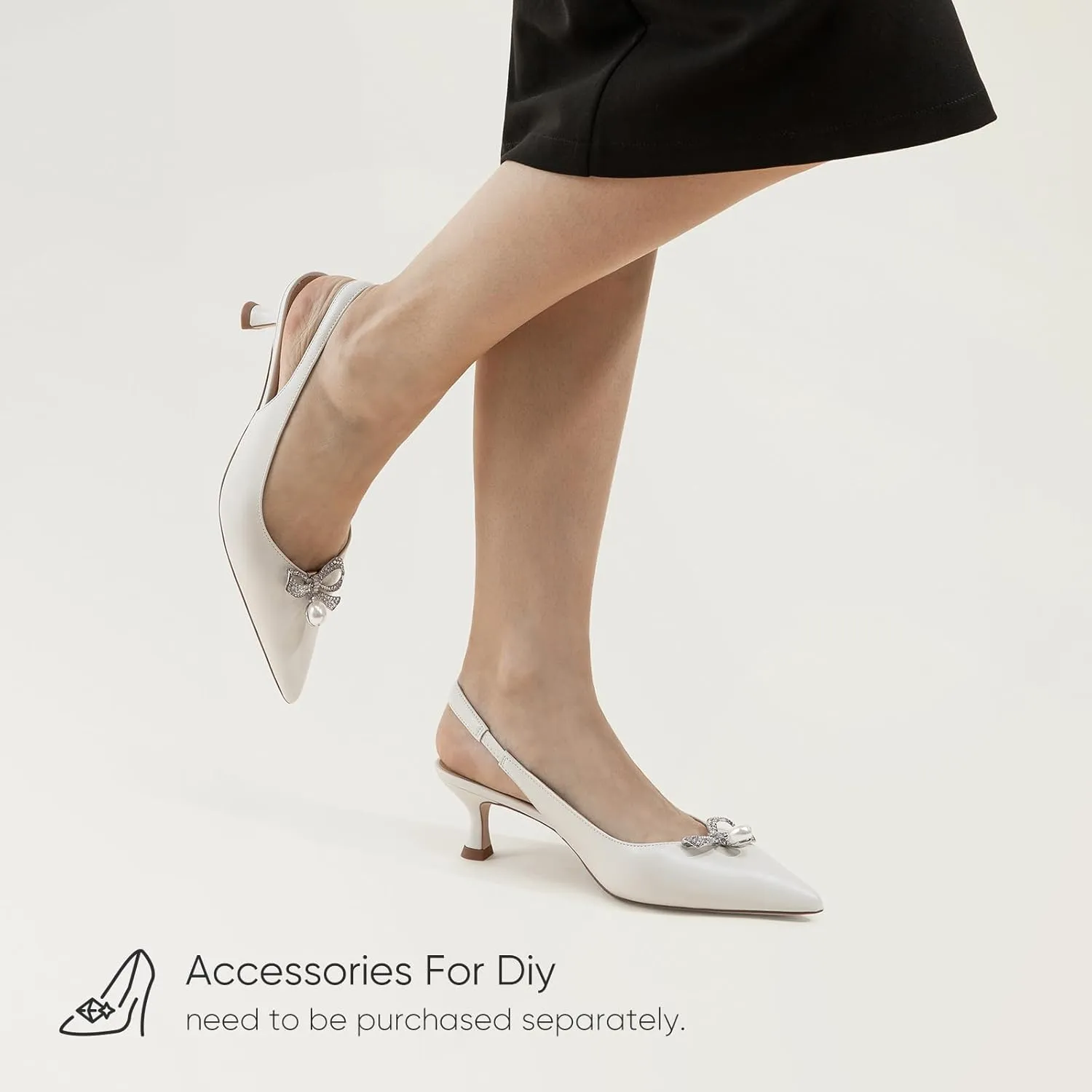 7or9 Women's Sandals Pointed Toe Slingback Kitten Heels Flared 2 Inch Low Pumps Dressy Wedding Air-Touch Foam Shoes - Black, White, Nude, Sparkly