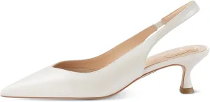 7or9 Women's Sandals Pointed Toe Slingback Kitten Heels Flared 2 Inch Low Pumps Dressy Wedding Air-Touch Foam Shoes - Black, White, Nude, Sparkly