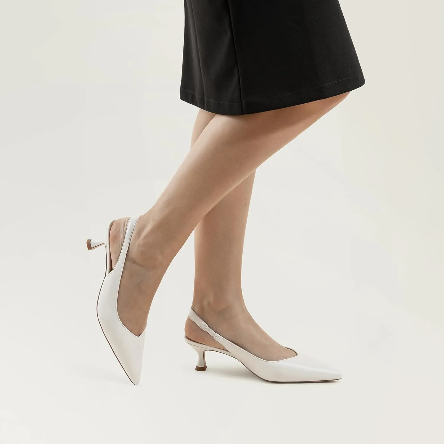 7or9 Women's Sandals Pointed Toe Slingback Kitten Heels Flared 2 Inch Low Pumps Dressy Wedding Air-Touch Foam Shoes - Black, White, Nude, Sparkly