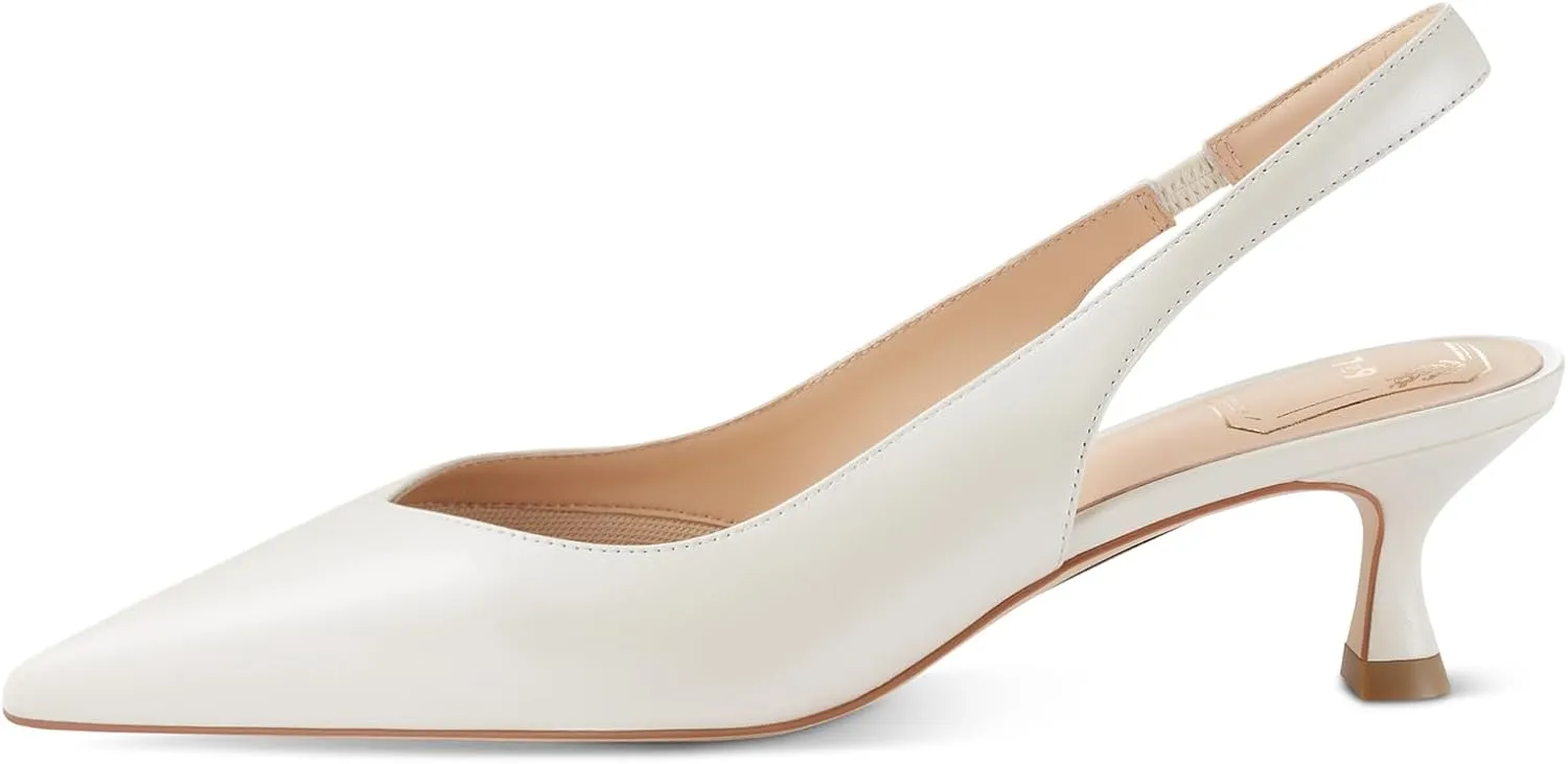 7or9 Women's Sandals Pointed Toe Slingback Kitten Heels Flared 2 Inch Low Pumps Dressy Wedding Air-Touch Foam Shoes - Black, White, Nude, Sparkly