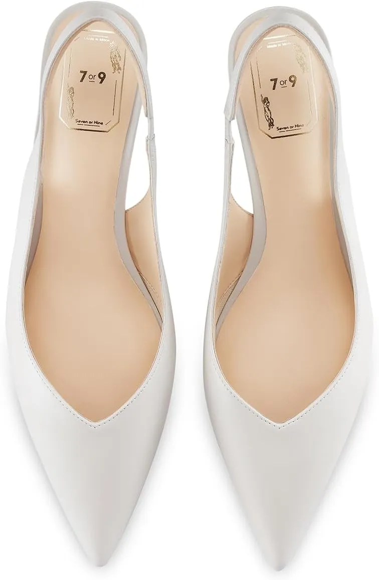 7or9 Women's Sandals Pointed Toe Slingback Kitten Heels Flared 2 Inch Low Pumps Dressy Wedding Air-Touch Foam Shoes - Black, White, Nude, Sparkly