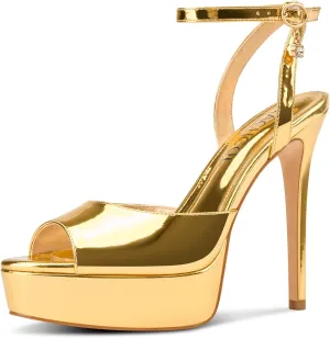 Aachcol Platform High Heel Sandals Peep Open Toe Stiletto Heels Ankle Strap Slingback Sexy Dress Shoes Wedding 5.1 Inches Heels