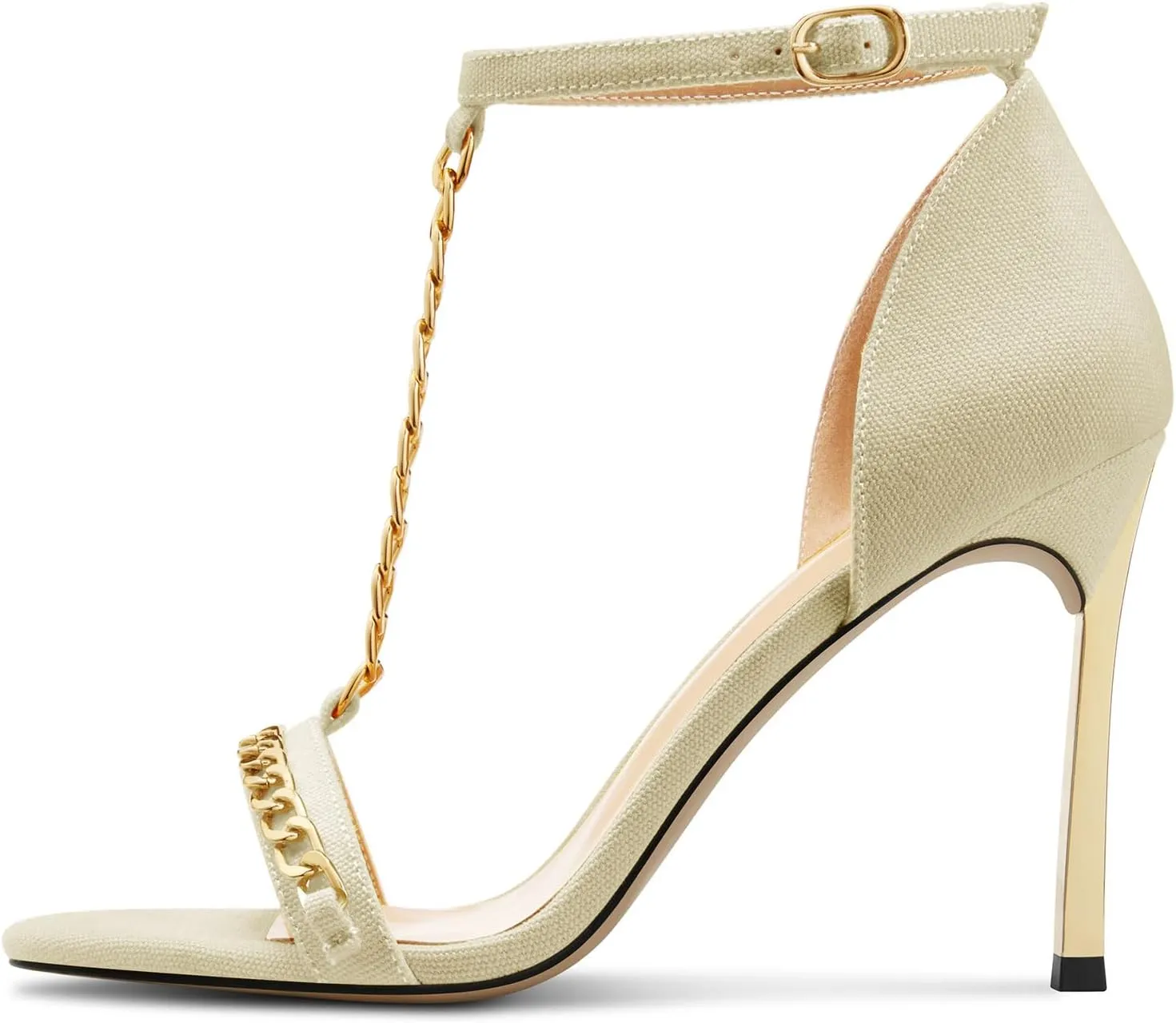 Aachcol Womens Stiletto High Heel Peep Open Toe Sandals T-strap Ankle Strap Metal Chain Prom Denim Cute Summer Shoes