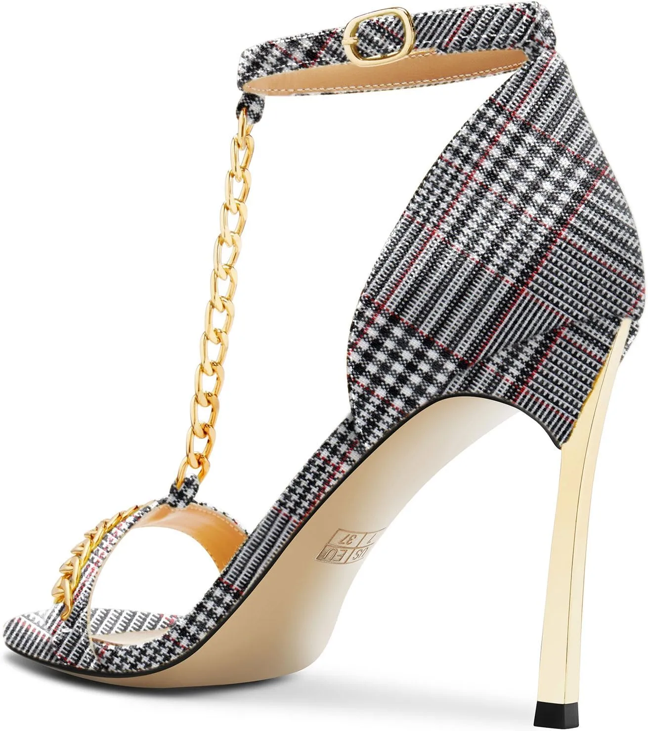 Aachcol Womens Stiletto High Heel Peep Open Toe Sandals T-strap Ankle Strap Metal Chain Prom Denim Cute Summer Shoes