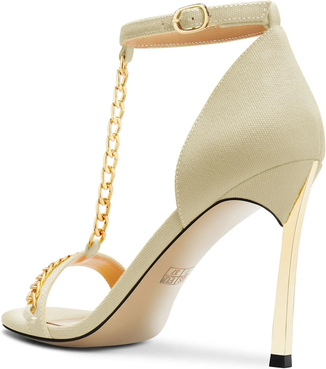 Aachcol Womens Stiletto High Heel Peep Open Toe Sandals T-strap Ankle Strap Metal Chain Prom Denim Cute Summer Shoes