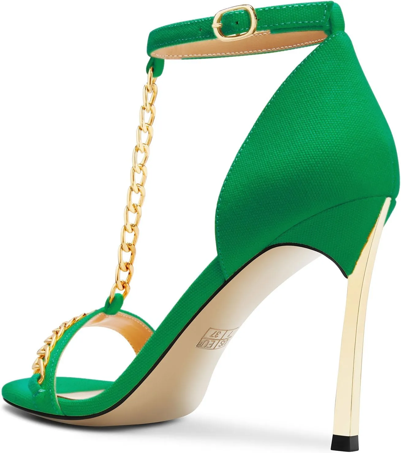 Aachcol Womens Stiletto High Heel Peep Open Toe Sandals T-strap Ankle Strap Metal Chain Prom Denim Cute Summer Shoes
