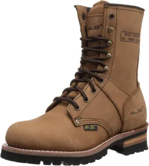 Ad Tec 9" Women Logger Boots Crazy Horse Leather, Plain Soft Safety Toe with Oil Resistant Lug Sole