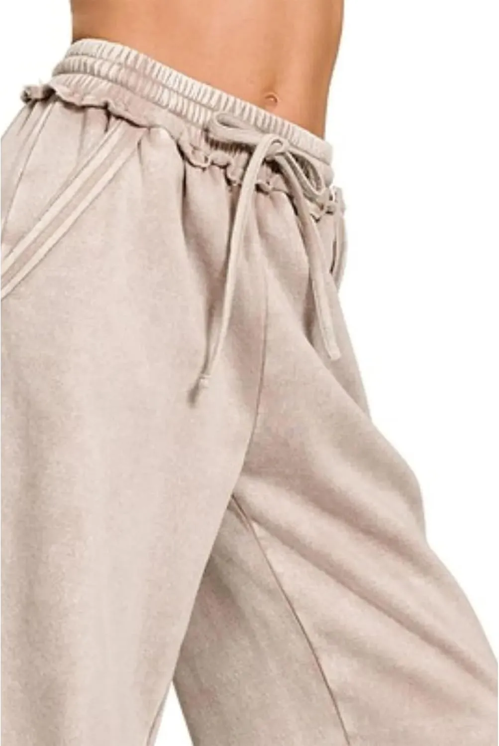 Ainangua Women Acid Wash Palazzo Sweatpants Casual High Waist Drawstring Wide Leg Pants Baggy Fleece Trousers with Pockets
