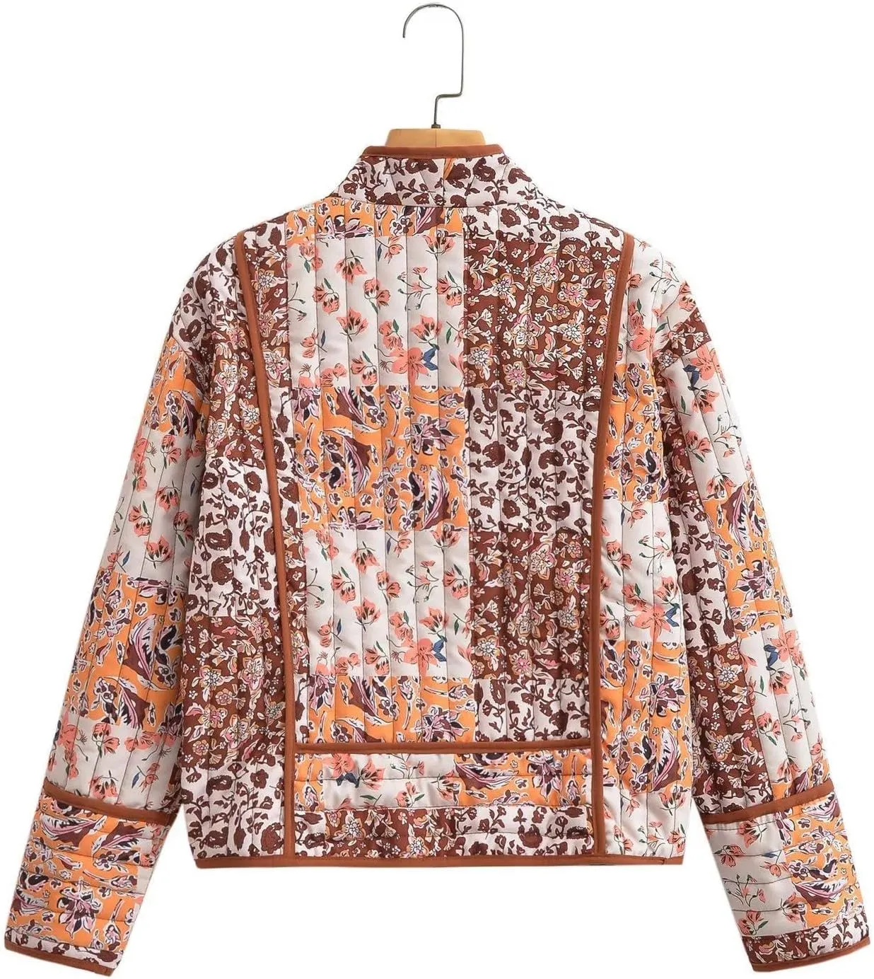 Akivide Womens Floral Print Quilted Lightweight Jacket Long Sleeve Open Front Winter Coat with Pockets