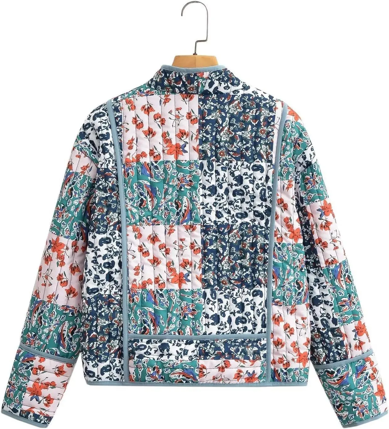 Akivide Womens Floral Print Quilted Lightweight Jacket Long Sleeve Open Front Winter Coat with Pockets