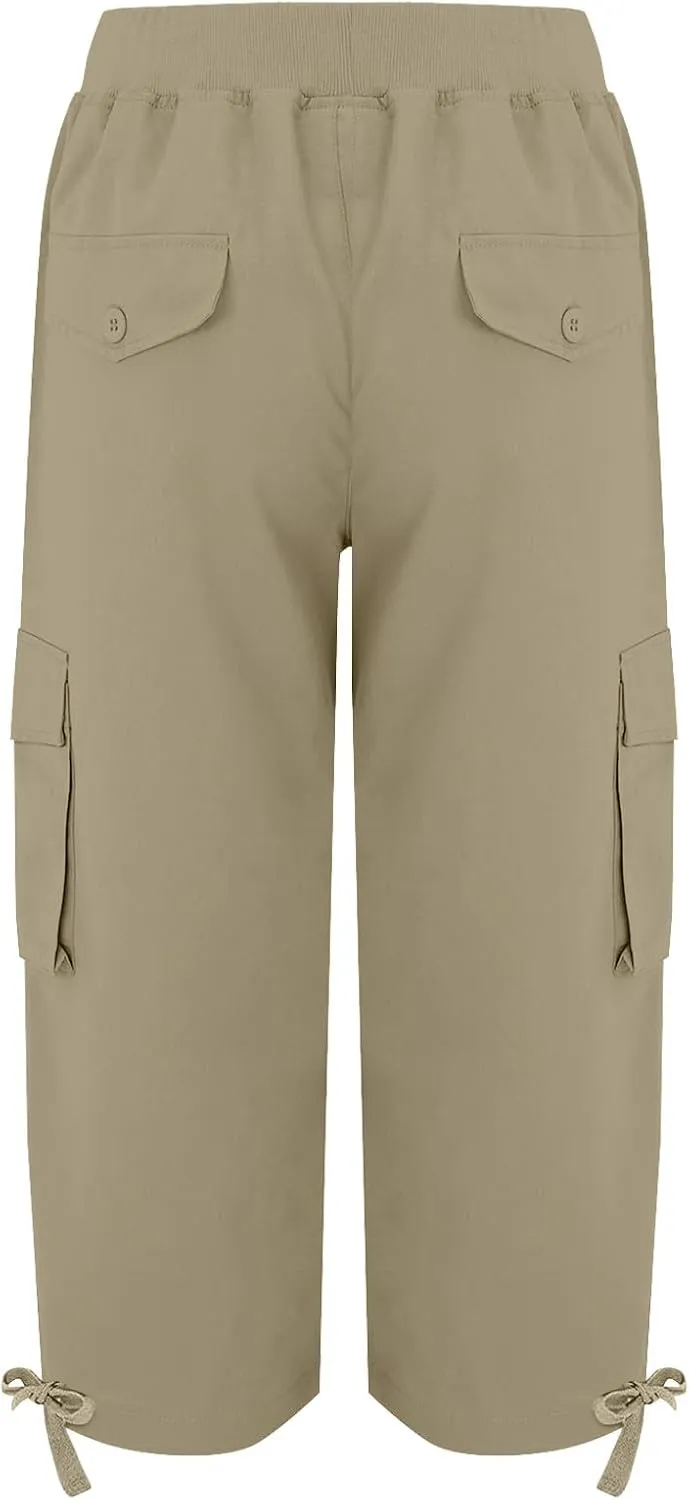 Akklian Womens Capris Cargo Pants with Pockets Loose Fit Cotton Comfy Lightweight Trendy Baggy Hiking Jogger Pants for Summer