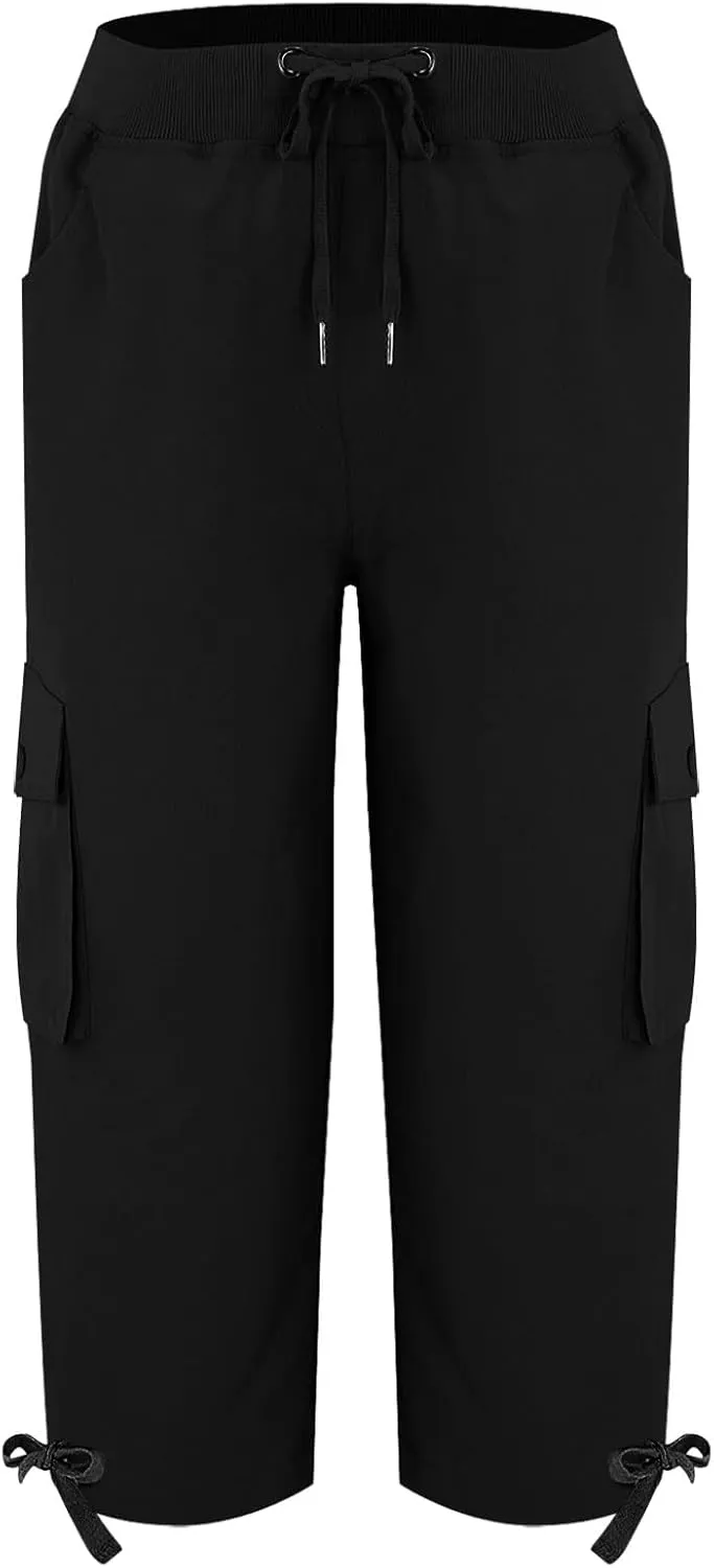Akklian Womens Capris Cargo Pants with Pockets Loose Fit Cotton Comfy Lightweight Trendy Baggy Hiking Jogger Pants for Summer