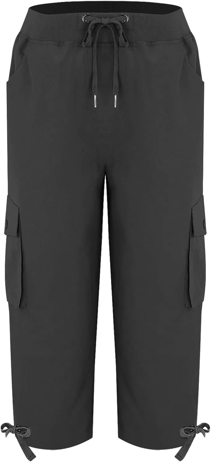 Akklian Womens Capris Cargo Pants with Pockets Loose Fit Cotton Comfy Lightweight Trendy Baggy Hiking Jogger Pants for Summer