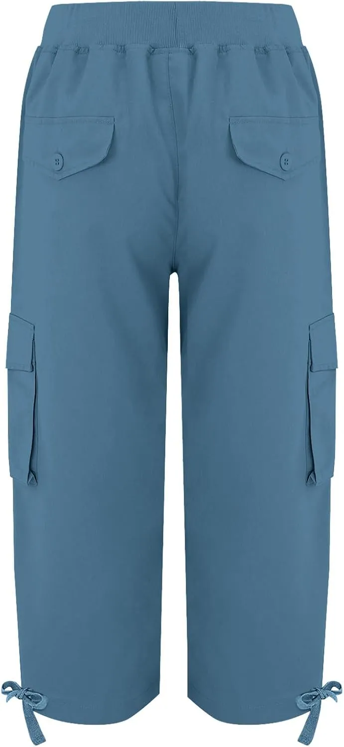 Akklian Womens Capris Cargo Pants with Pockets Loose Fit Cotton Comfy Lightweight Trendy Baggy Hiking Jogger Pants for Summer