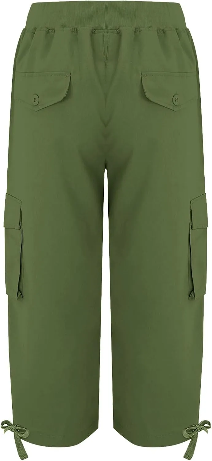 Akklian Womens Capris Cargo Pants with Pockets Loose Fit Cotton Comfy Lightweight Trendy Baggy Hiking Jogger Pants for Summer