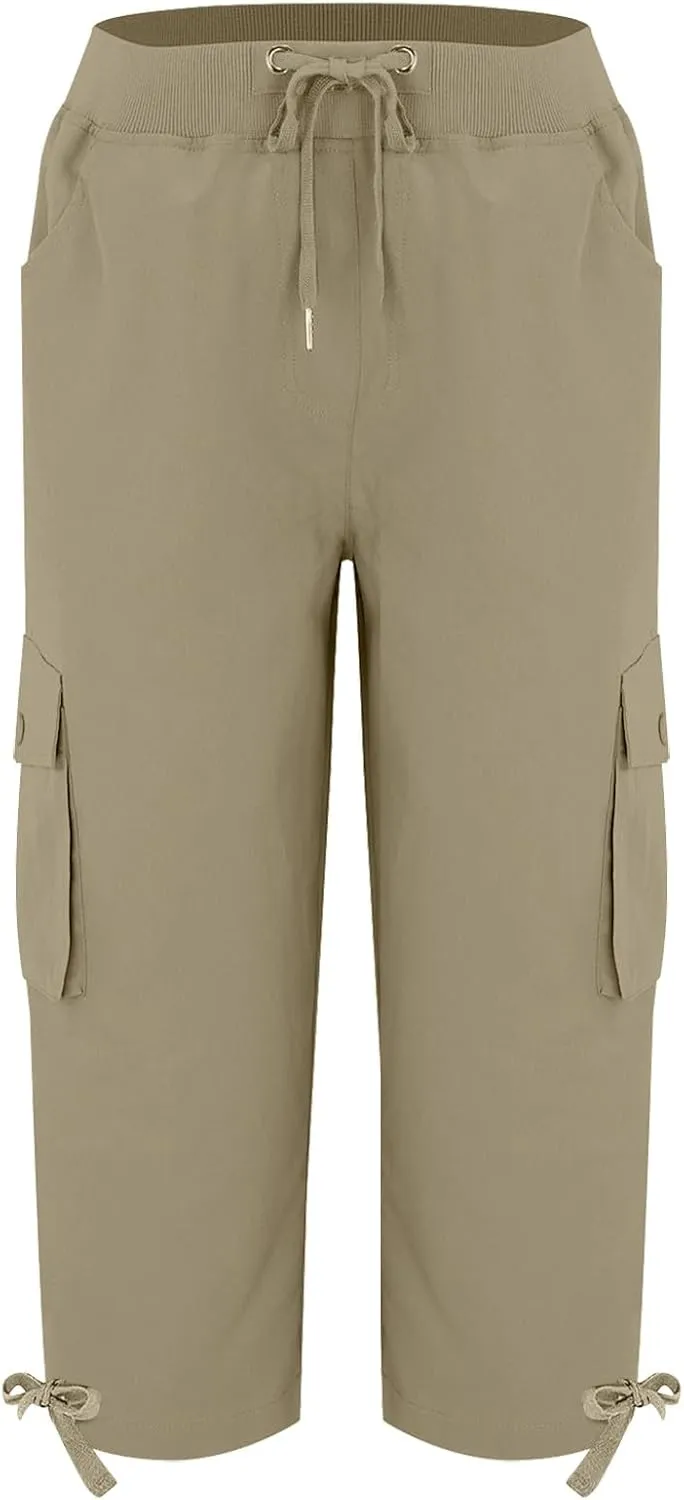 Akklian Womens Capris Cargo Pants with Pockets Loose Fit Cotton Comfy Lightweight Trendy Baggy Hiking Jogger Pants for Summer