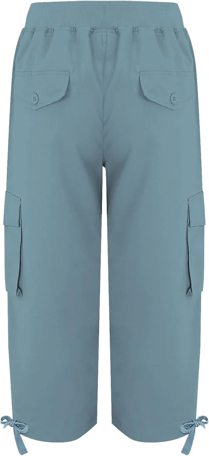 Akklian Womens Capris Cargo Pants with Pockets Loose Fit Cotton Comfy Lightweight Trendy Baggy Hiking Jogger Pants for Summer