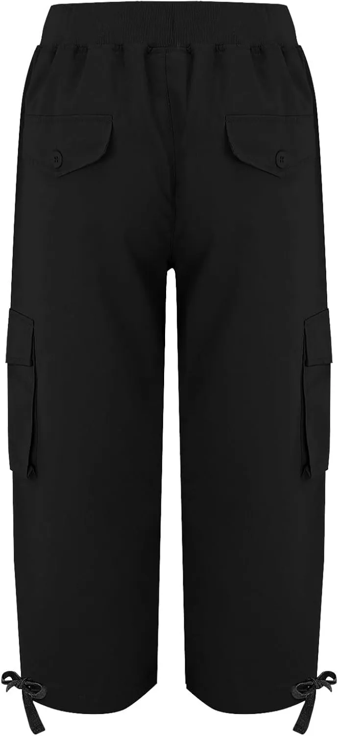 Akklian Womens Capris Cargo Pants with Pockets Loose Fit Cotton Comfy Lightweight Trendy Baggy Hiking Jogger Pants for Summer