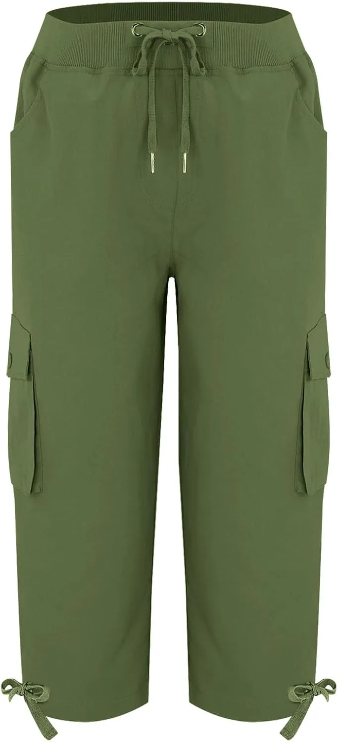 Akklian Womens Capris Cargo Pants with Pockets Loose Fit Cotton Comfy Lightweight Trendy Baggy Hiking Jogger Pants for Summer