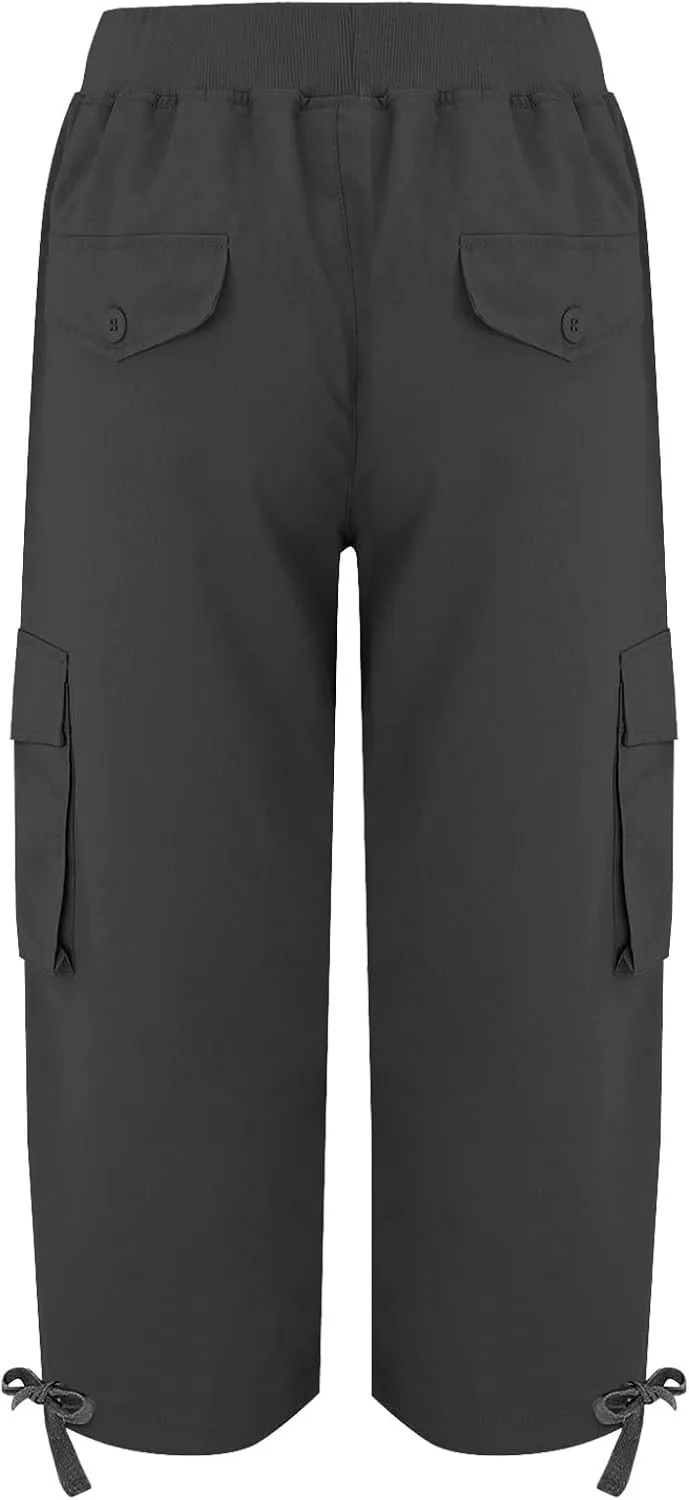 Akklian Womens Capris Cargo Pants with Pockets Loose Fit Cotton Comfy Lightweight Trendy Baggy Hiking Jogger Pants for Summer