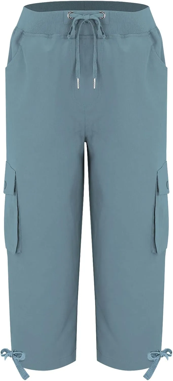 Akklian Womens Capris Cargo Pants with Pockets Loose Fit Cotton Comfy Lightweight Trendy Baggy Hiking Jogger Pants for Summer
