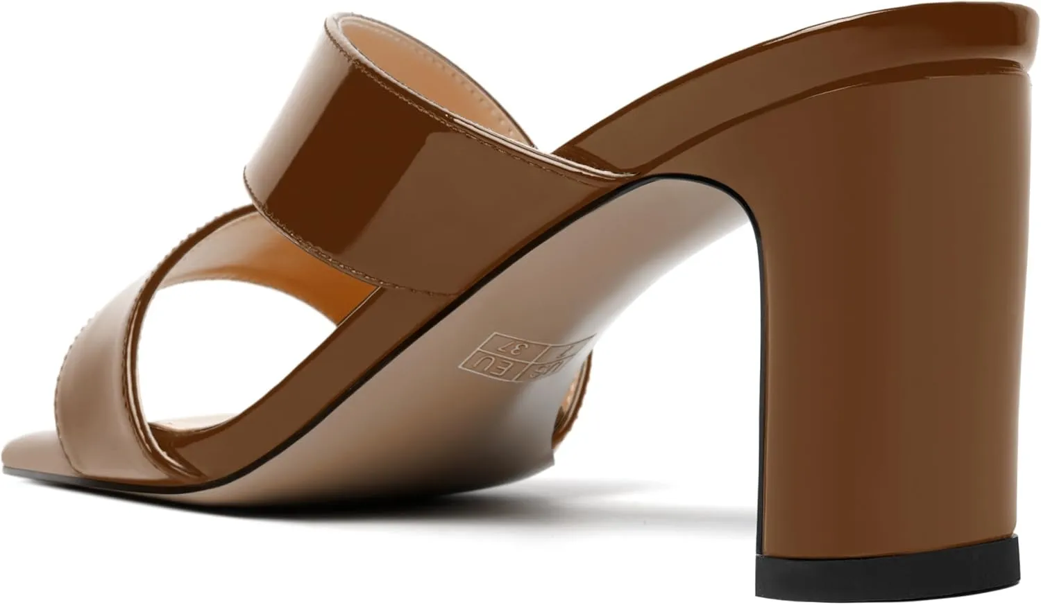 AMBELIGHT Womens Patent Night Club Dress Square Toe Slip On Block Mid Heel Sandals 2.5 Inch