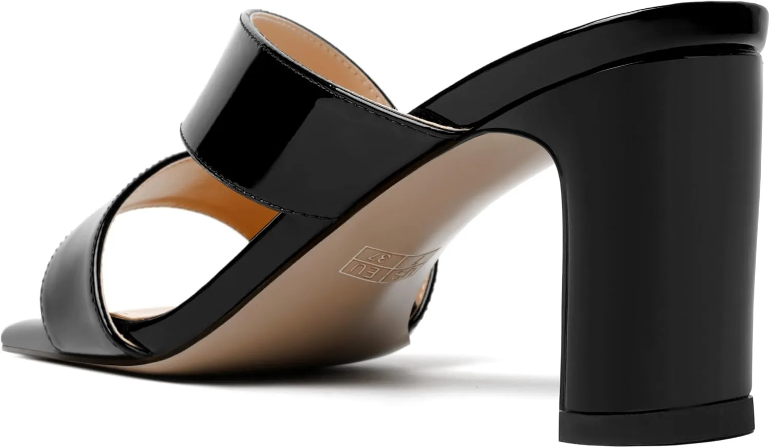 AMBELIGHT Womens Patent Night Club Dress Square Toe Slip On Block Mid Heel Sandals 2.5 Inch