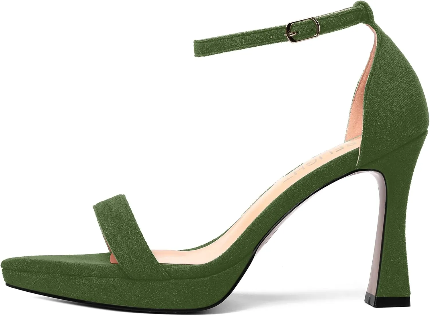 AMBELIGHT Womens Platform Ankle Strap Open Toe Cute Suede Party Heels Buckle Stiletto High Heel Sandals 4 Inch