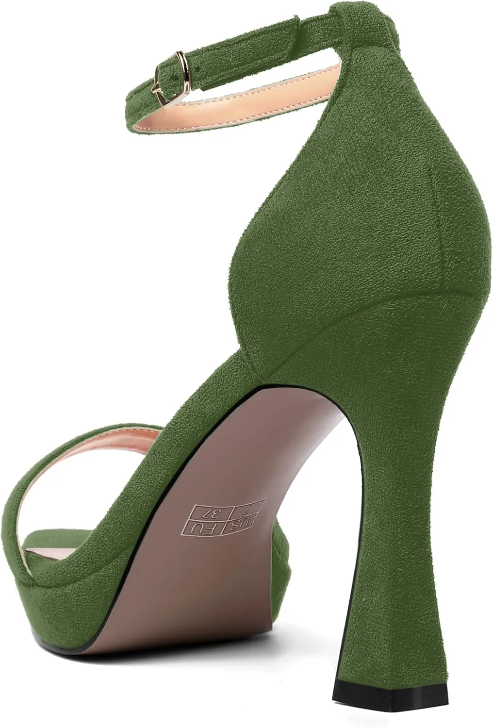 AMBELIGHT Womens Platform Ankle Strap Open Toe Cute Suede Party Heels Buckle Stiletto High Heel Sandals 4 Inch