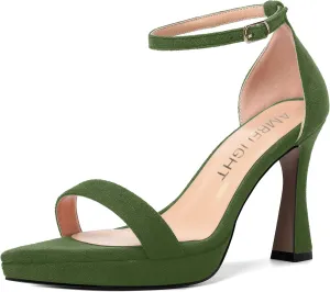 AMBELIGHT Womens Platform Ankle Strap Open Toe Cute Suede Party Heels Buckle Stiletto High Heel Sandals 4 Inch