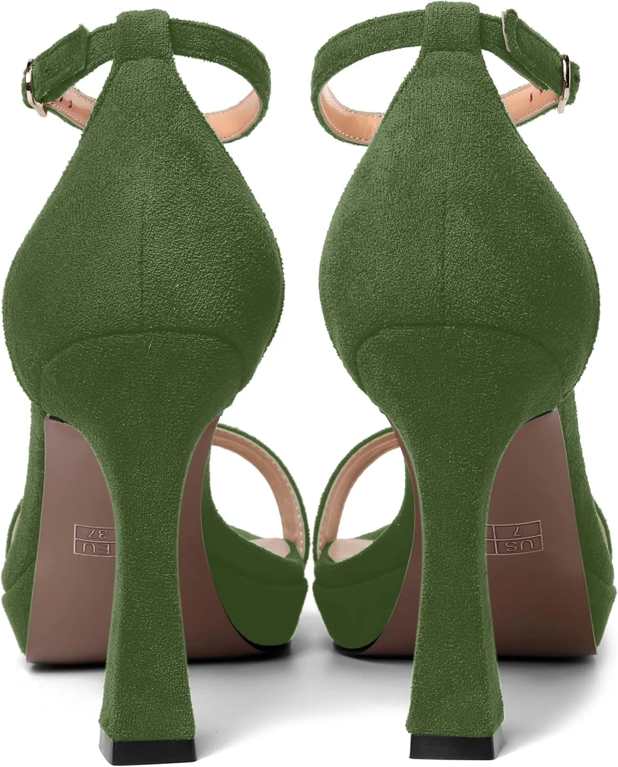AMBELIGHT Womens Platform Ankle Strap Open Toe Cute Suede Party Heels Buckle Stiletto High Heel Sandals 4 Inch