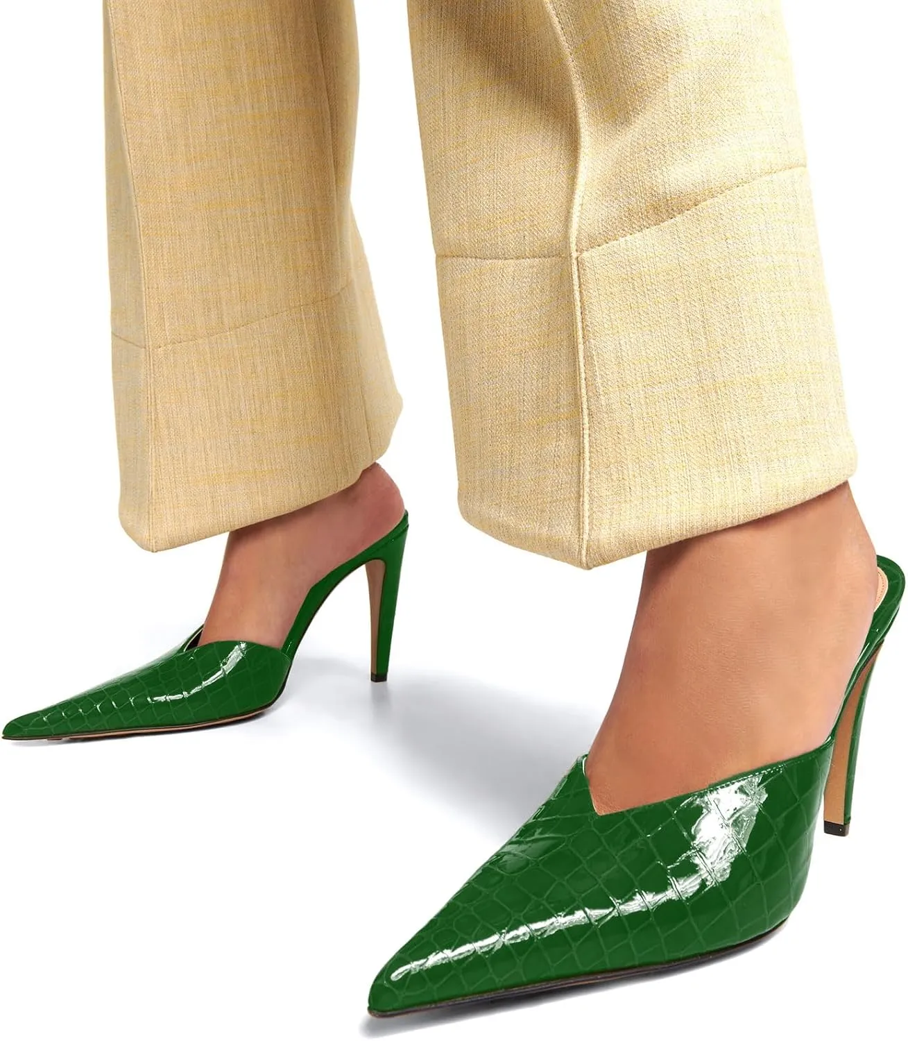 anteikira Women's Pointed Toe Crocodile Heels Stiletto Heel Animal Print Pumps Closed Toe High Heel Mules Party Wedding Fashion Backless Mule Shoes for Women Size 5.5-12US