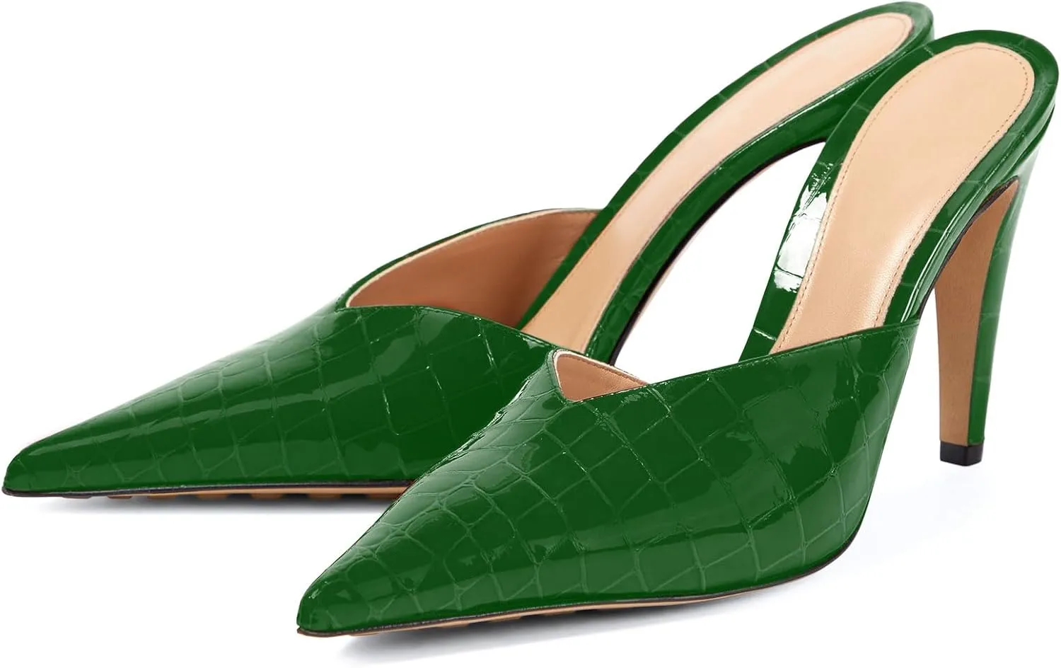 anteikira Women's Pointed Toe Crocodile Heels Stiletto Heel Animal Print Pumps Closed Toe High Heel Mules Party Wedding Fashion Backless Mule Shoes for Women Size 5.5-12US