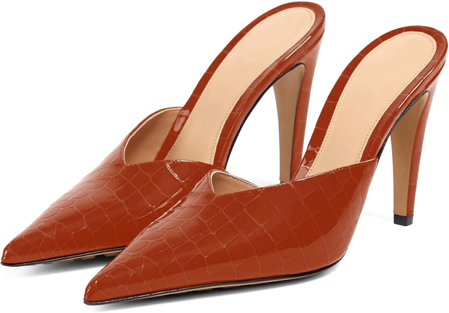 anteikira Women's Pointed Toe Crocodile Heels Stiletto Heel Animal Print Pumps Closed Toe High Heel Mules Party Wedding Fashion Backless Mule Shoes for Women Size 5.5-12US