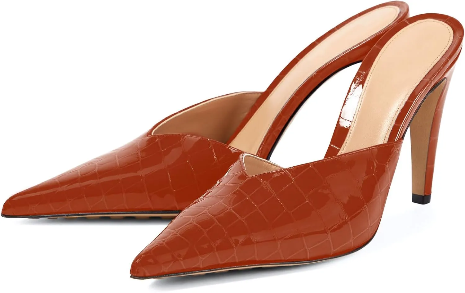 anteikira Women's Pointed Toe Crocodile Heels Stiletto Heel Animal Print Pumps Closed Toe High Heel Mules Party Wedding Fashion Backless Mule Shoes for Women Size 5.5-12US