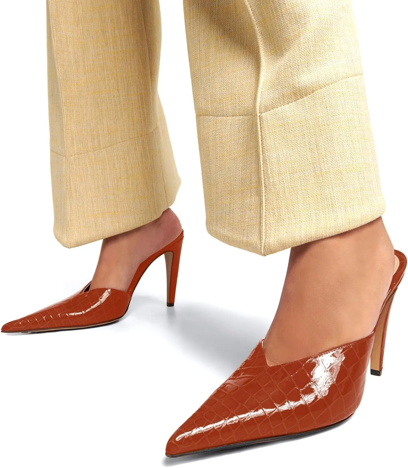 anteikira Women's Pointed Toe Crocodile Heels Stiletto Heel Animal Print Pumps Closed Toe High Heel Mules Party Wedding Fashion Backless Mule Shoes for Women Size 5.5-12US