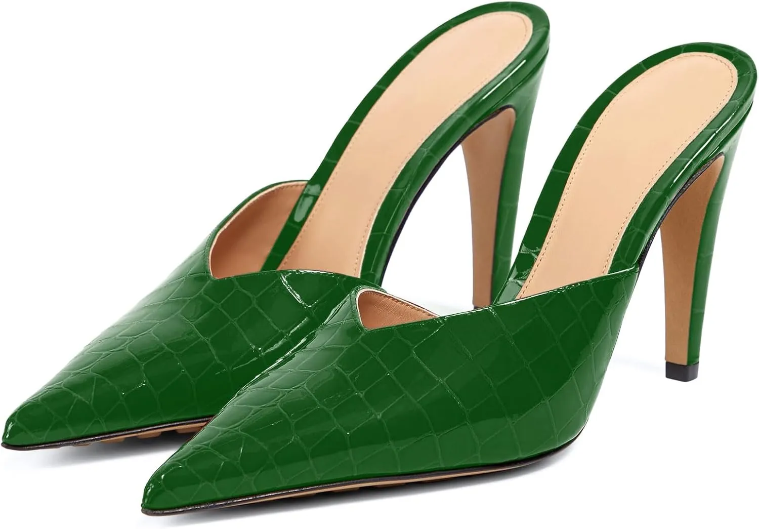 anteikira Women's Pointed Toe Crocodile Heels Stiletto Heel Animal Print Pumps Closed Toe High Heel Mules Party Wedding Fashion Backless Mule Shoes for Women Size 5.5-12US