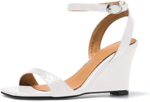 anteikira Women's Square Open Toe Ankle Strap Wedge Heel Sandals Crocodile Print High Heel Wedges Sandal Shoes Party Prom Shopping Shoes