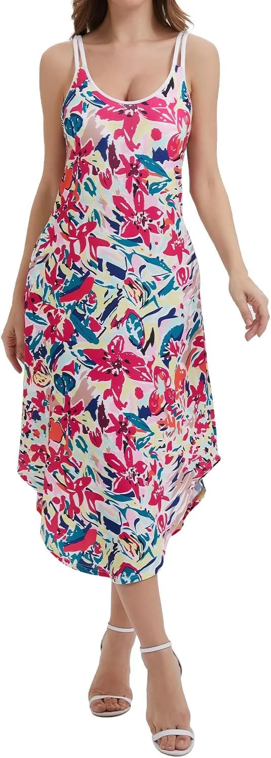 ANYFITTING Built in Bra Summer Dresses for Women 2025 Midi Flowy Hawaiian Casual Dress with Pockets Floral Sundresses