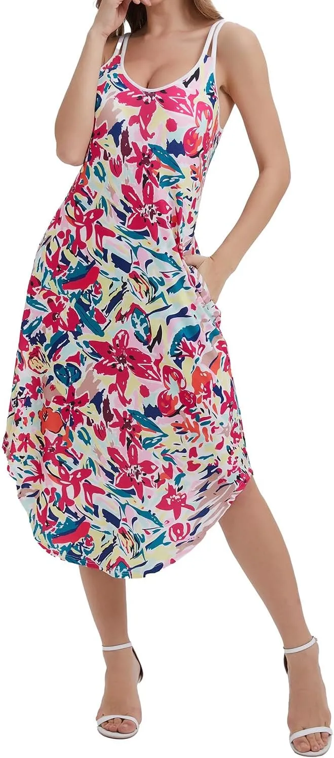 ANYFITTING Built in Bra Summer Dresses for Women 2025 Midi Flowy Hawaiian Casual Dress with Pockets Floral Sundresses