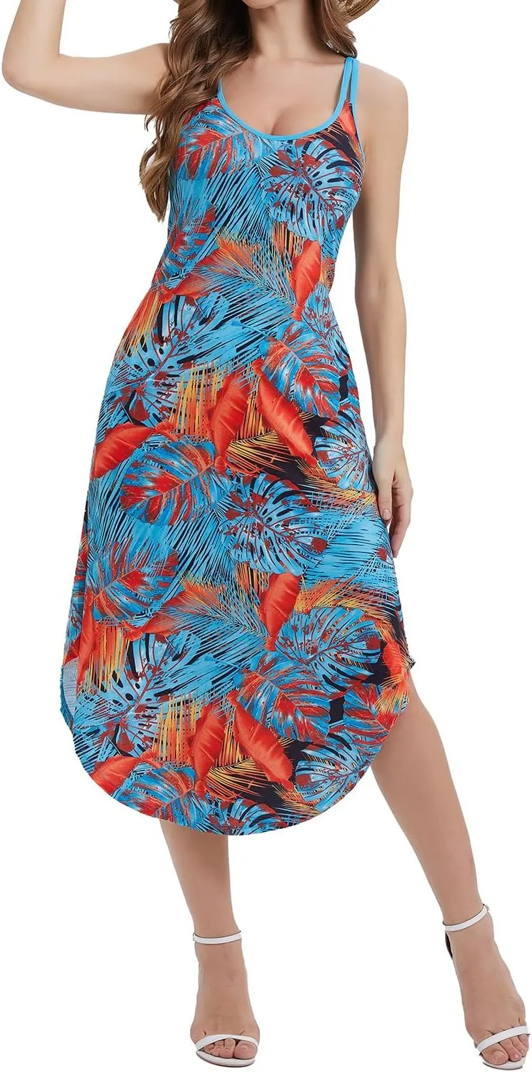 ANYFITTING Built in Bra Summer Dresses for Women 2025 Midi Flowy Hawaiian Casual Dress with Pockets Floral Sundresses