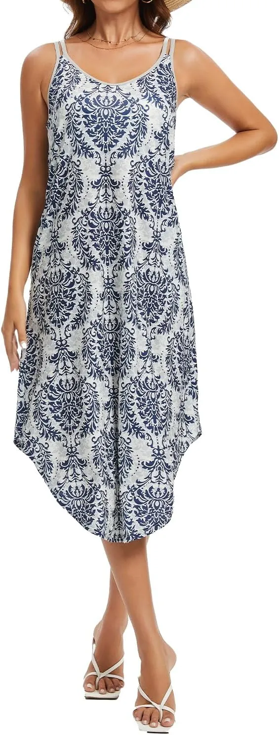 ANYFITTING Built in Bra Summer Dresses for Women 2025 Midi Flowy Hawaiian Casual Dress with Pockets Floral Sundresses