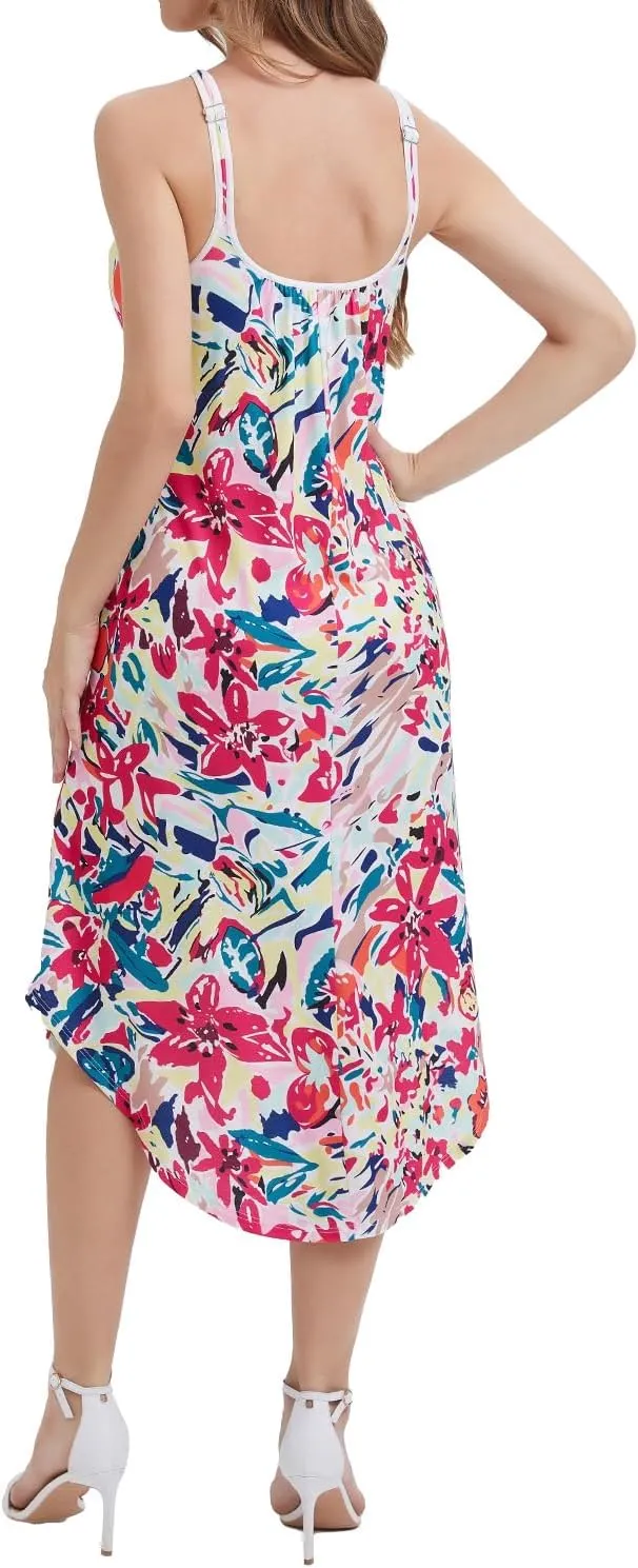 ANYFITTING Built in Bra Summer Dresses for Women 2025 Midi Flowy Hawaiian Casual Dress with Pockets Floral Sundresses