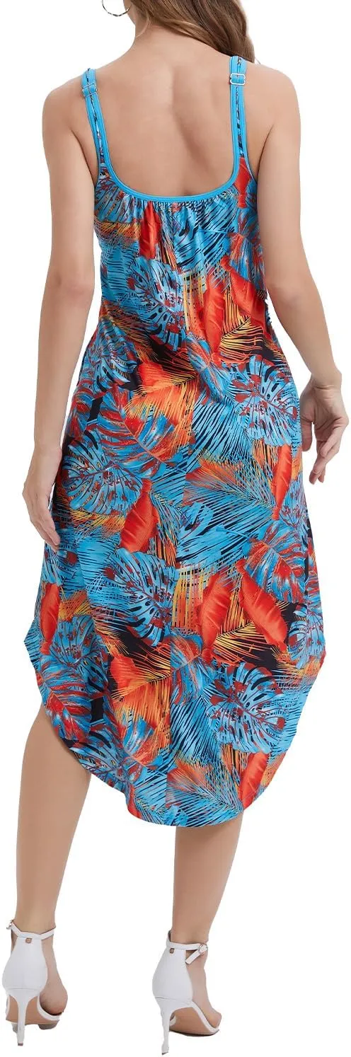 ANYFITTING Built in Bra Summer Dresses for Women 2025 Midi Flowy Hawaiian Casual Dress with Pockets Floral Sundresses