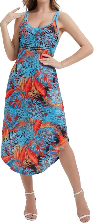 ANYFITTING Built in Bra Summer Dresses for Women 2025 Midi Flowy Hawaiian Casual Dress with Pockets Floral Sundresses