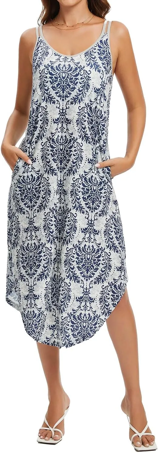 ANYFITTING Built in Bra Summer Dresses for Women 2025 Midi Flowy Hawaiian Casual Dress with Pockets Floral Sundresses