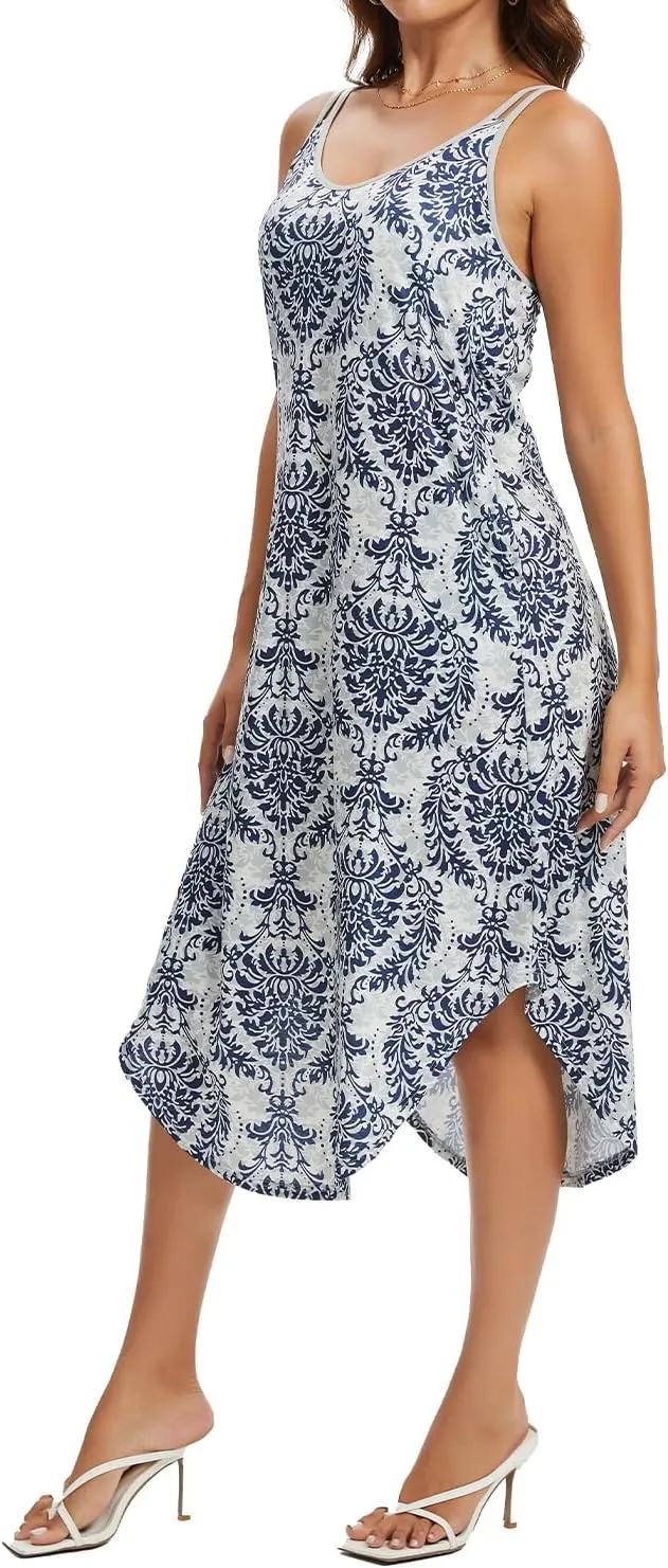 ANYFITTING Built in Bra Summer Dresses for Women 2025 Midi Flowy Hawaiian Casual Dress with Pockets Floral Sundresses