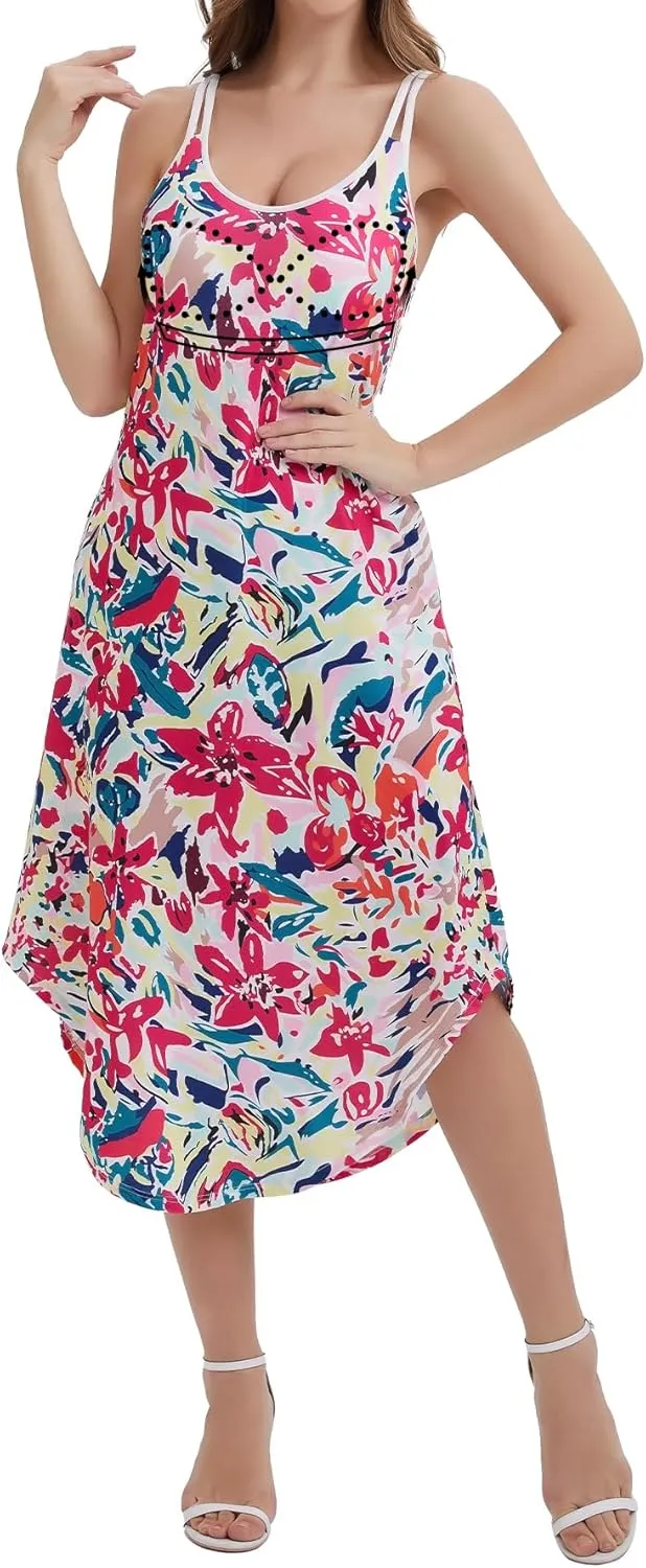 ANYFITTING Built in Bra Summer Dresses for Women 2025 Midi Flowy Hawaiian Casual Dress with Pockets Floral Sundresses